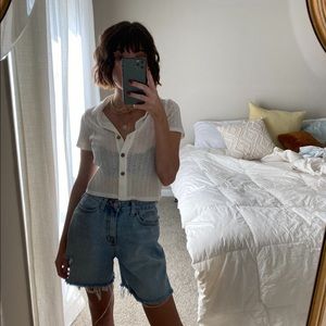 White crop button down